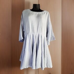 Entro Cotton Gauze Dress S Skater Twirl Light Blue Lagenlook Mod Boho Beachy